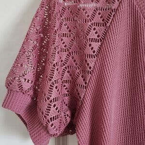 Dusty Pink Tee with Lace Sleeves